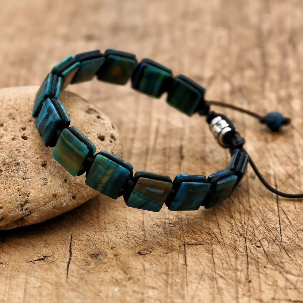 10mm Square Tiger Eye Stone Beads Braided Bracelet Bohemia Punk Friendship Charm Bracelet Bangle Man Women Jewelry