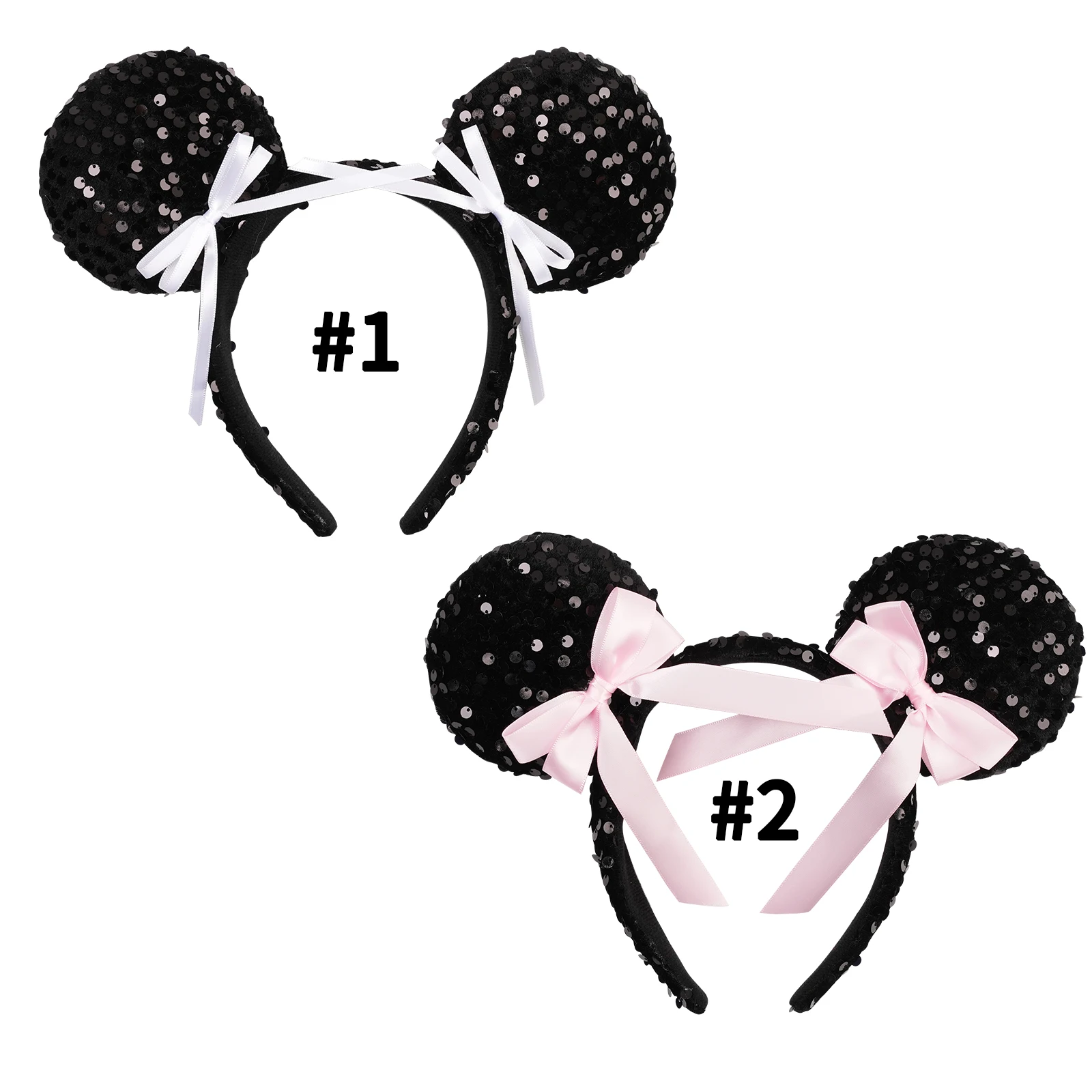 Pailletten-Mausohren-Stirnband für Frauen, Feiertagsparty, Mädchen-Kopfschmuck, Schleifen, Ohren-Kostüm-Stirnband, Cosplay, Plüsch, Geschenke für Erwachsene/Kinder – Detail 3