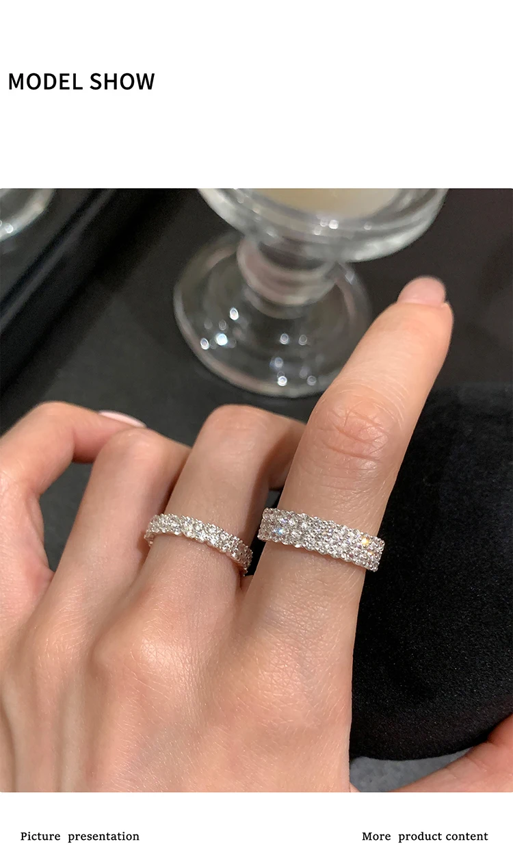 Ultra-Glänzende Luxus-Ringe mit Mikro-Zirkonia-Besatz, Offen Verstellbar, Silberfarben, für Damen, Eleganter Schmuck, Vielseitiges Finger-Accessoire – Detail 3