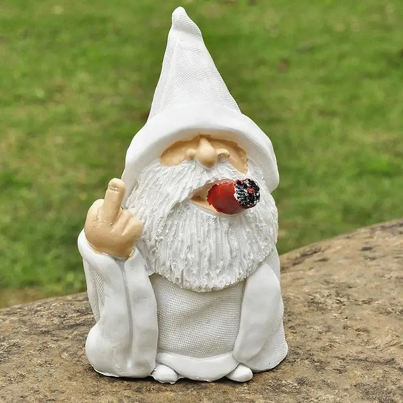 

Smoking White White Beard Old Man Smoking Scissors Hand Resin Decoration Ornaments With Middle Finger Garden Gnomes Statues New