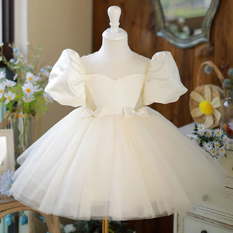 2024Girl New Dress Little Host Flower Girl Wedding Piano Performance Princess Dress