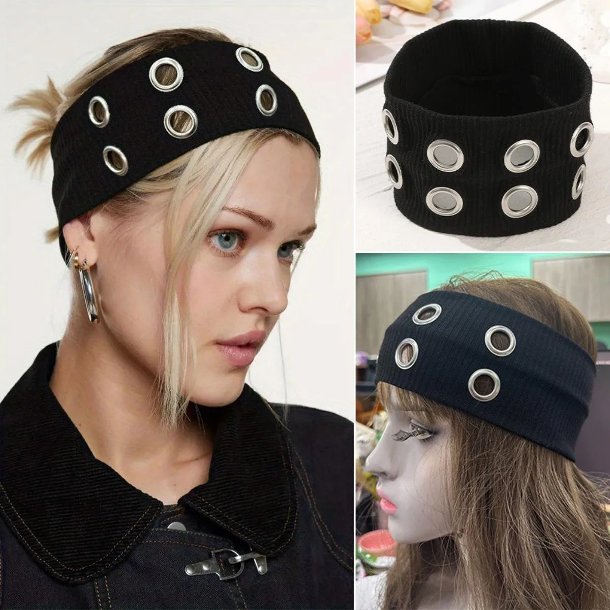 

1pcs Women's Wide Band Hollow Out Elastic Hairband, Sporty & Stylish Design, Perfect for Gym, Travel, Daily Wear, Fashionable Accessory, Workout Headband，Punk Girl Fabric Hollow Elastic Headbands Metal Rock Personalized Hollow Eyelets Hair Band Casual Spo