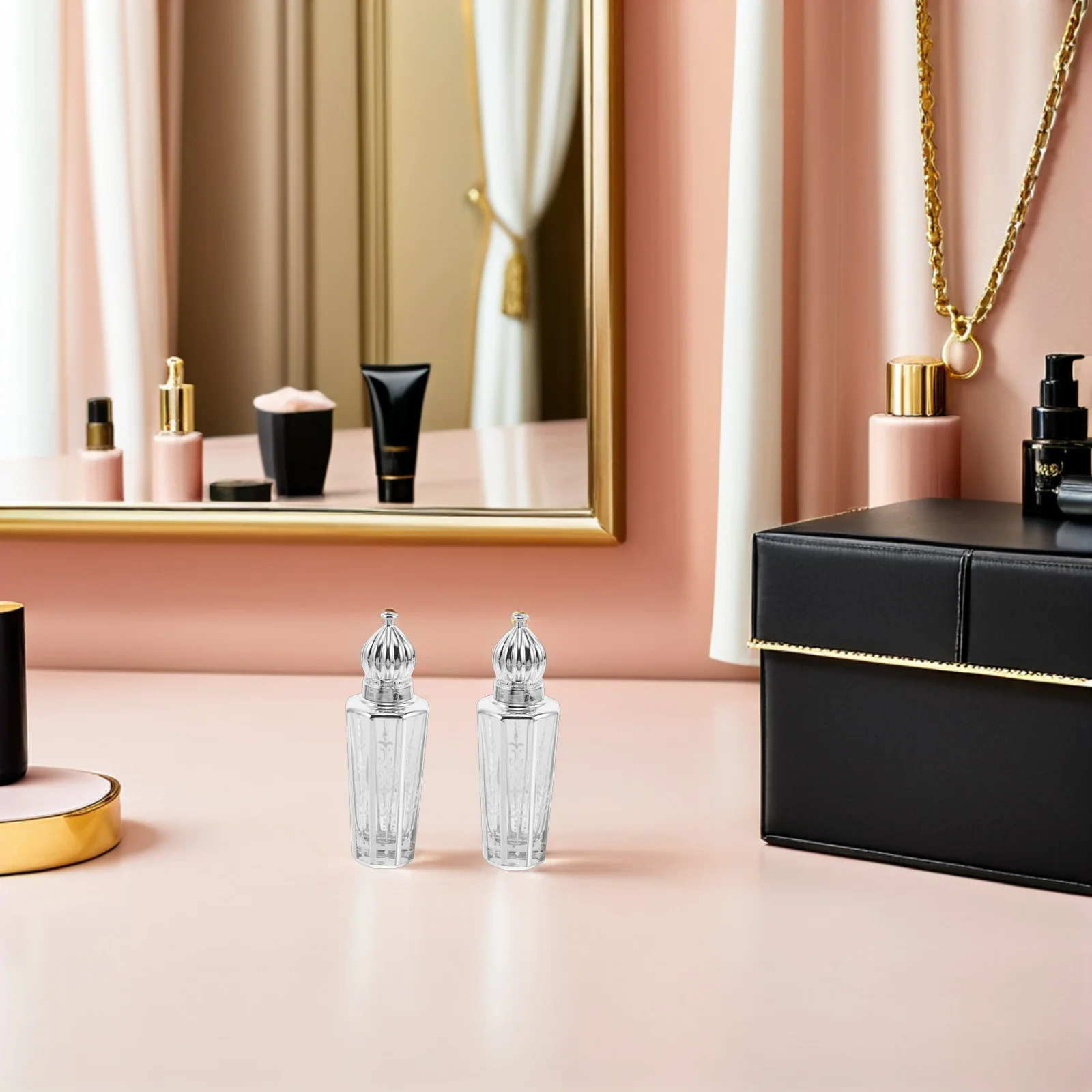 6Pcs Glass 15Ml Perfume Roller Bottles Silver Roll on Refillable Essential Oil Containers Travel Aromatherapy Roll on Bottles