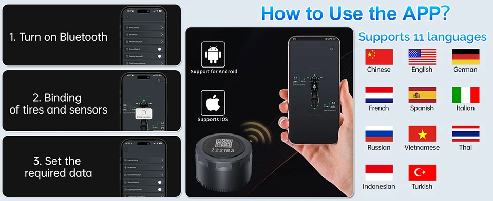 Moto TPMS IP67 Wasserdichtes Reifendruckkontrollsystem mit 2 Sensoren, Bluetooth 5.0, Moto-Zubehör, kompatibel mit iOS und Android. – Detail 4
