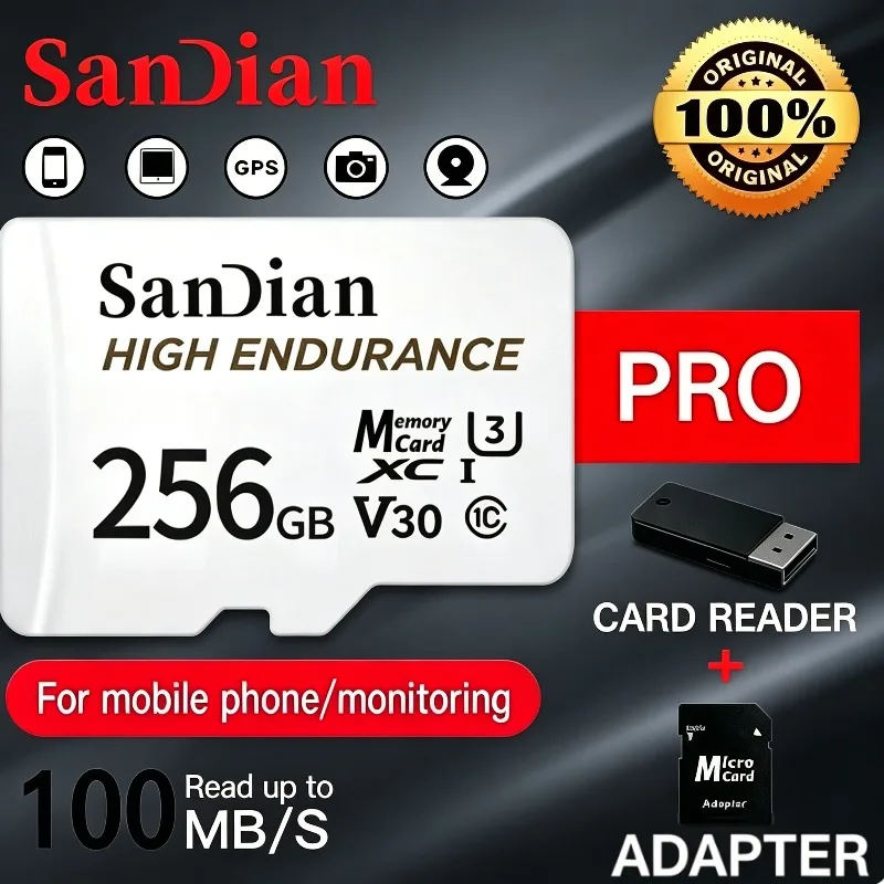 SANDIAN Professional Memory card for dash cam or home monitoring 128GB High Speed Endurance micro Tf SD Card V30 U3 C10