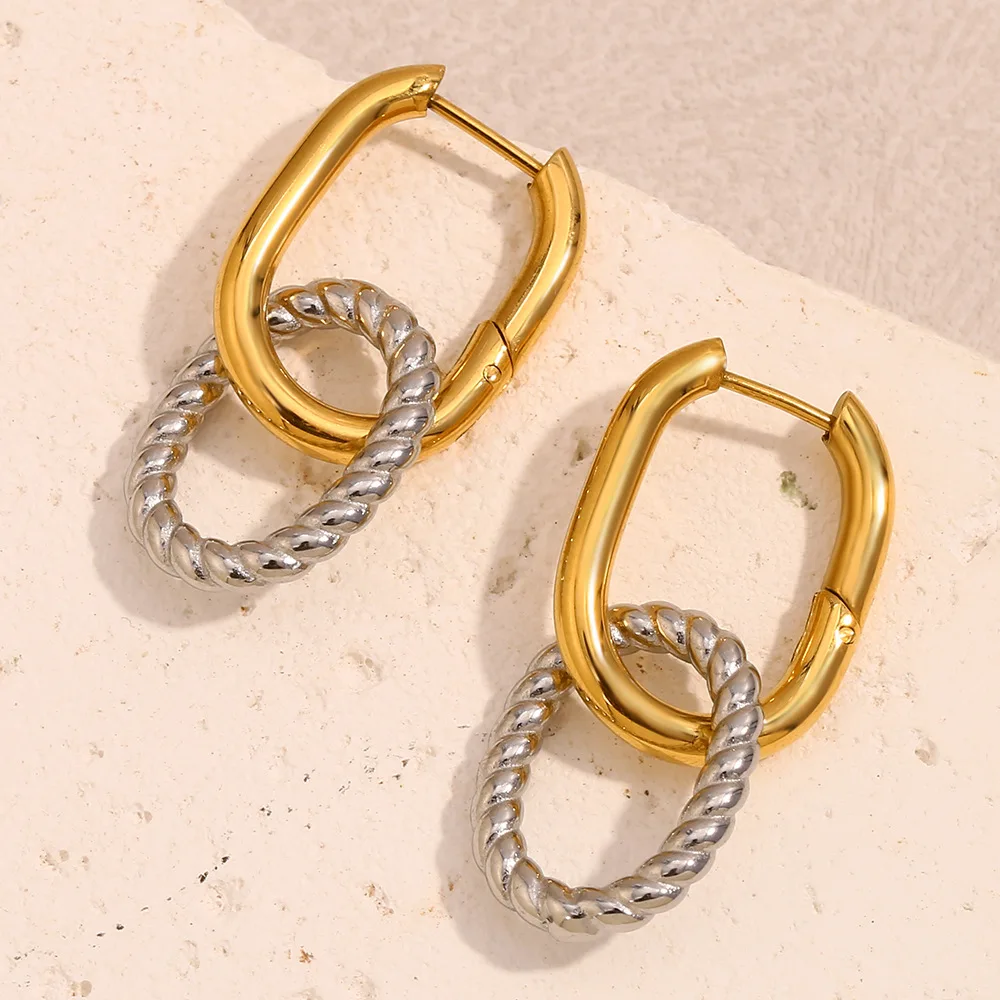

Keen on Earrings Women's Stainless Steel Fried Dough Twists U-shaped French Personality Geometric Irregular Simple Versatile