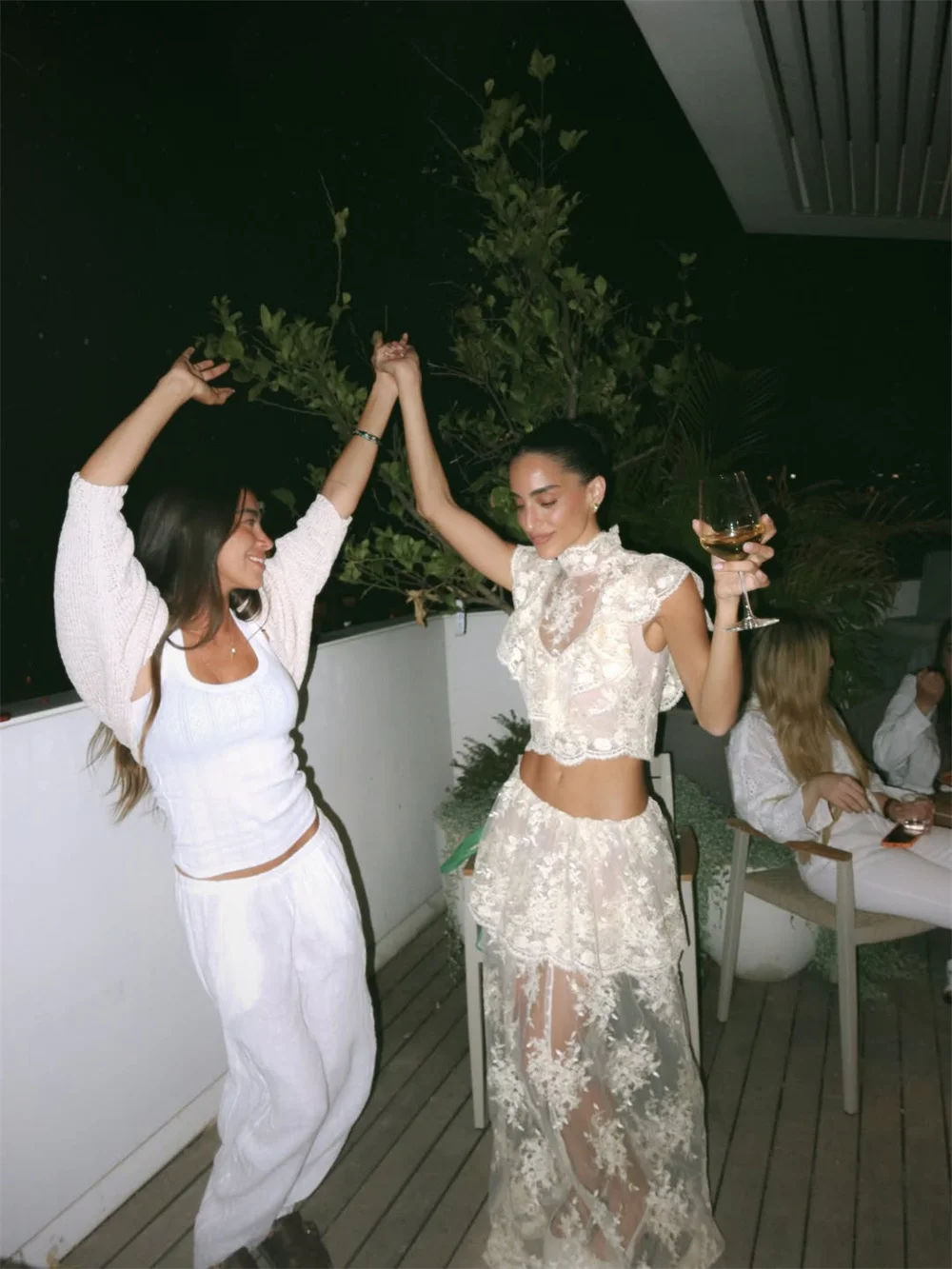 Tokyo Two Piece High Neck Floral Lace Maxi Dress Elegant Sheer Mesh Crop Top Skirt Set For Wedding Reception Cocktail Party 2026
