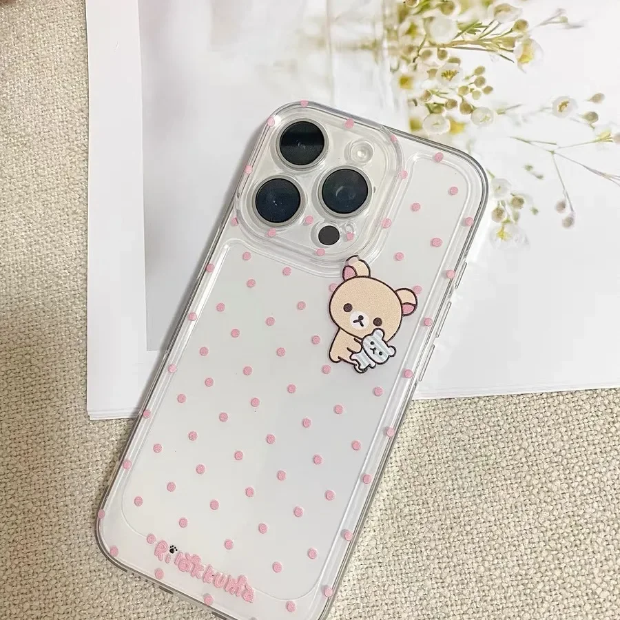 Cartoon Cute Easy Bear Pink Polka Dots Phone Case For iPhone 16 E 15 14 13 12 11 Pro XS XR X Max 7 8 Plus Y2K Kawaii Girl Cover - náhled 4