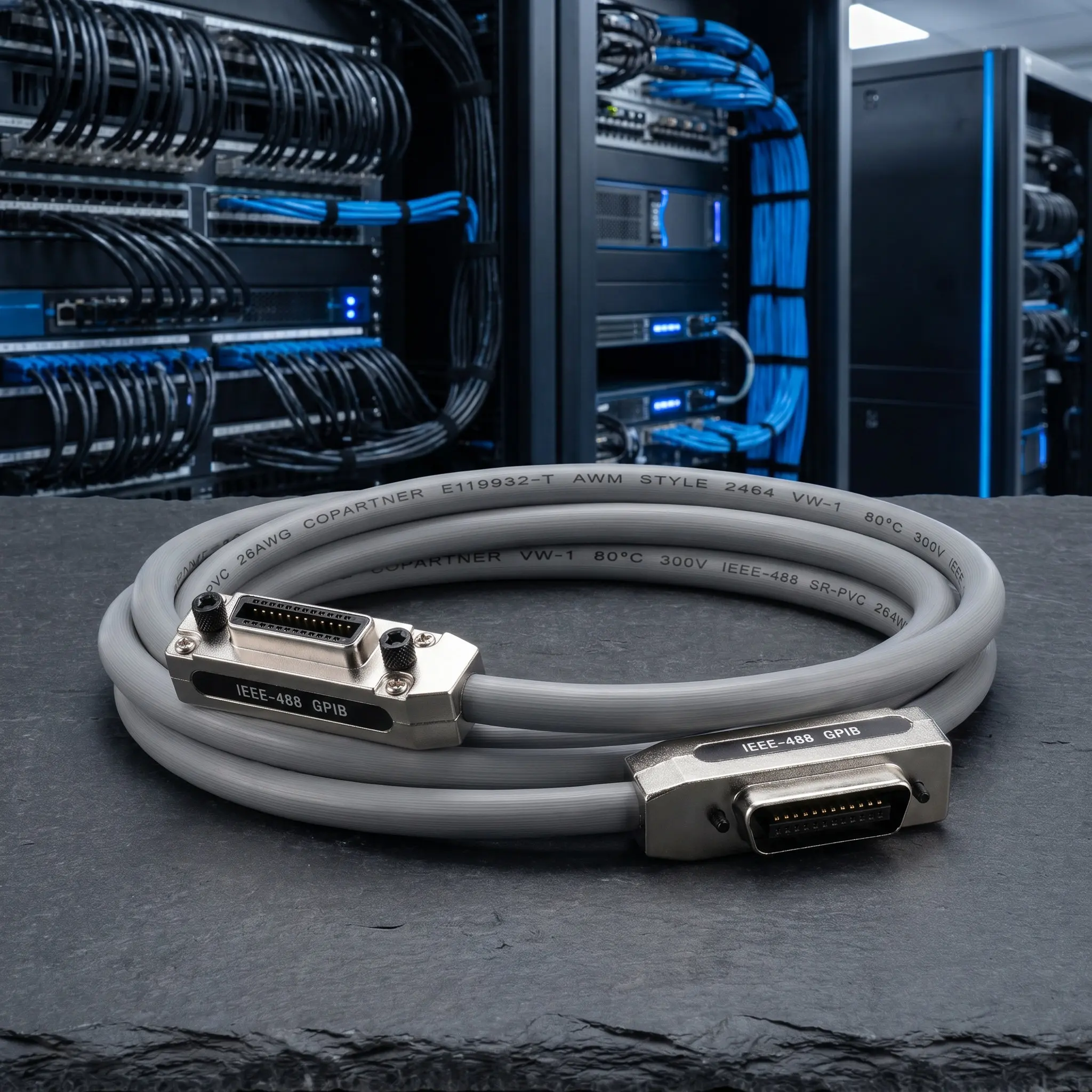 Ieee-488 Gpib Cable 2M Metal Cable Connector Heavy Duty Data Interface Cord for Industrial Automation Laboratory Test Equipment