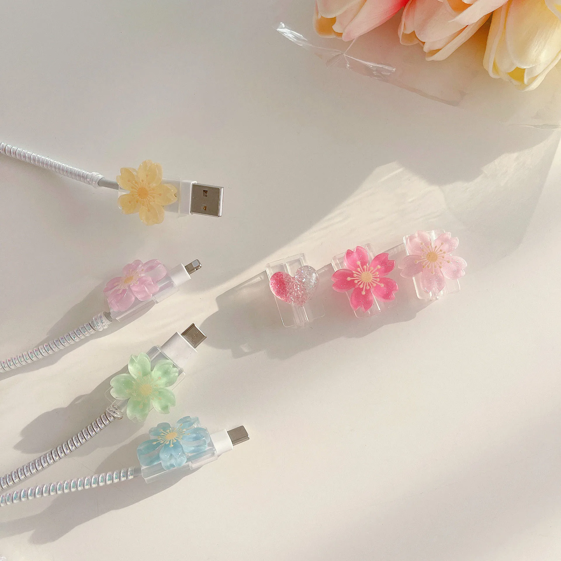 Flowers Cute Cable Protector Cartoon USB Charger Protector Cable Organizer Data Line Cord Cable Winder Cover For iPhone Xiaomi