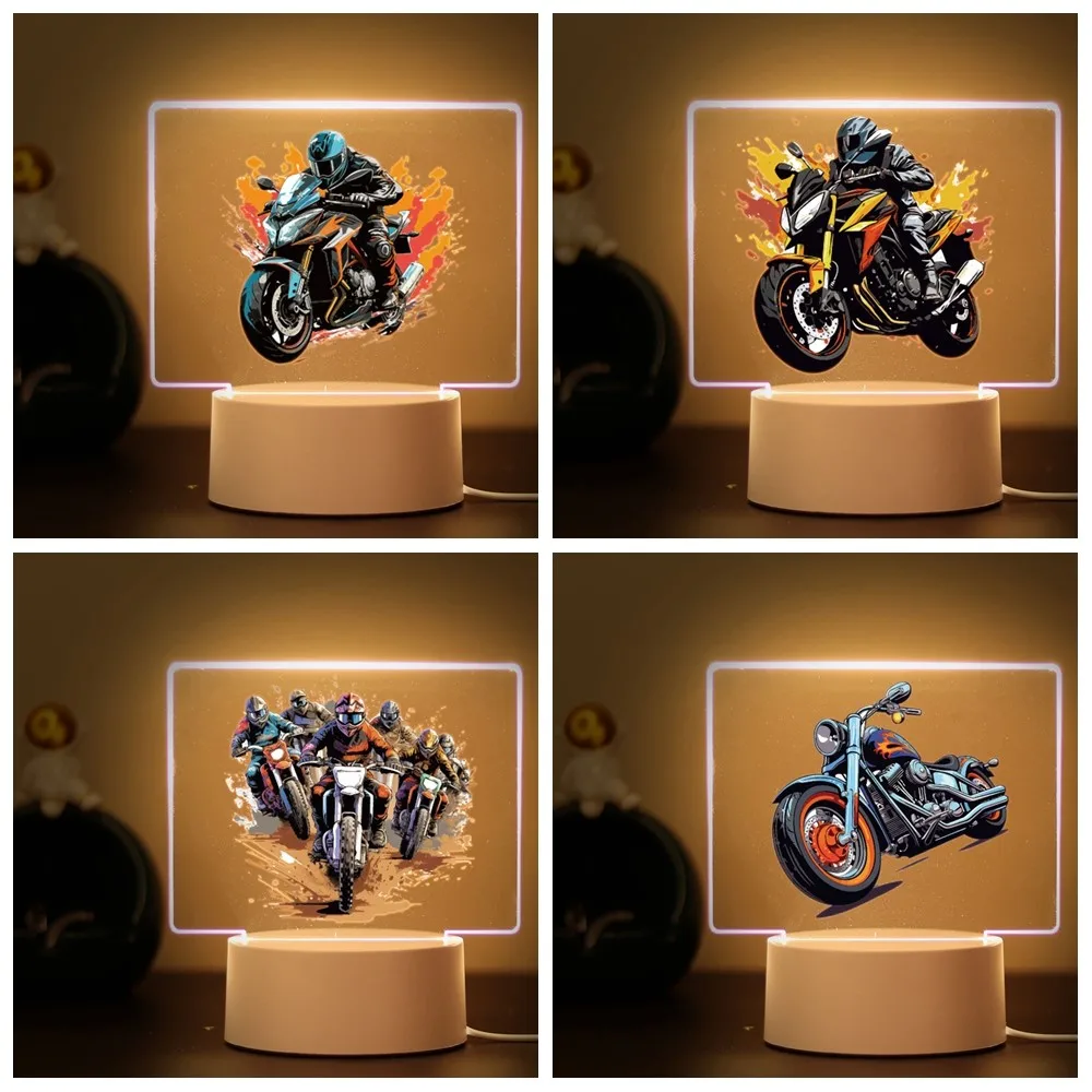 Luz nocturna de motocicleta para decoración de escritorio de dormitorio, lámpara de Motor impresa con novio, regalo de cumpleaños