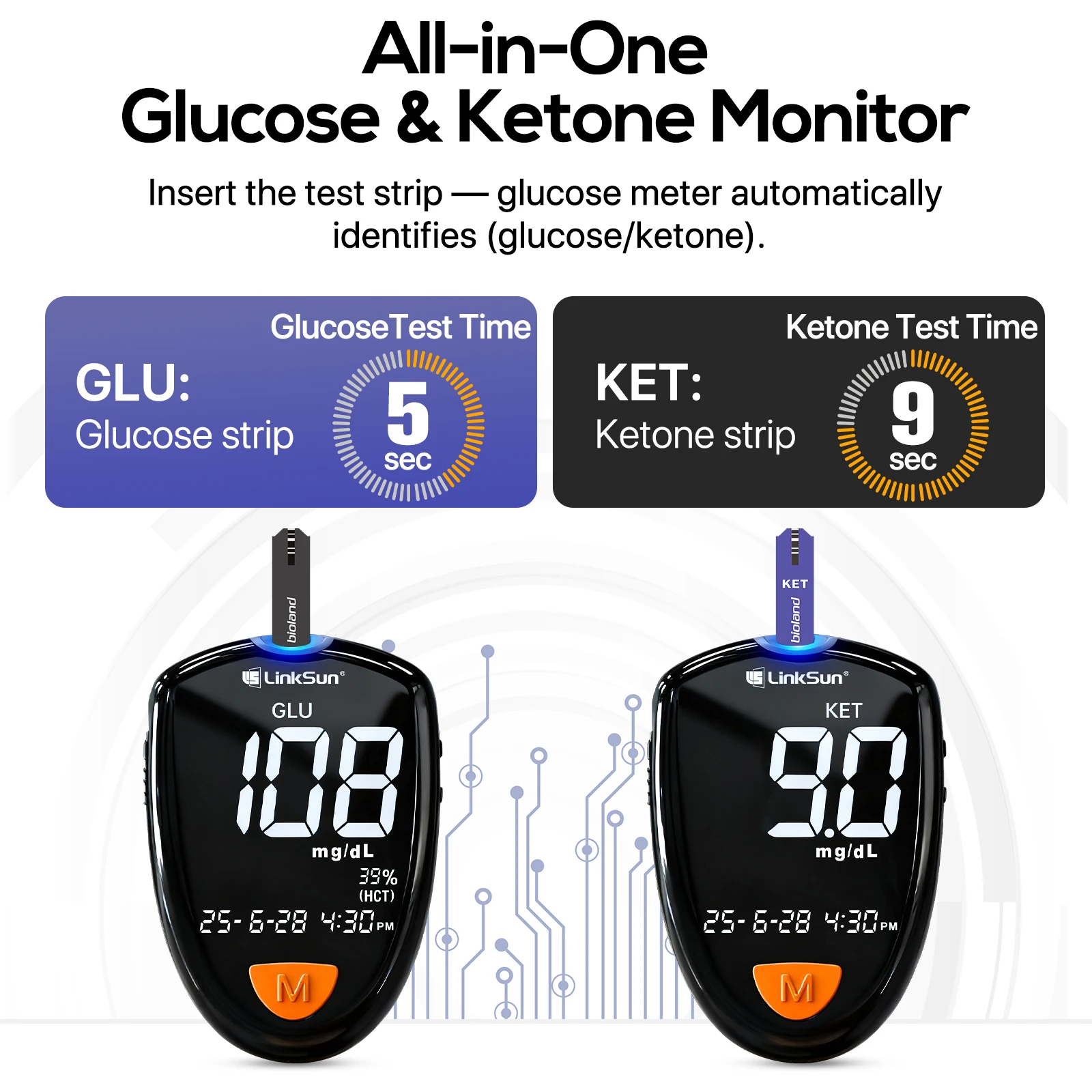 Danoz HealthSmart Linksun M26-K Blood Glucose Ketone Testing Kit