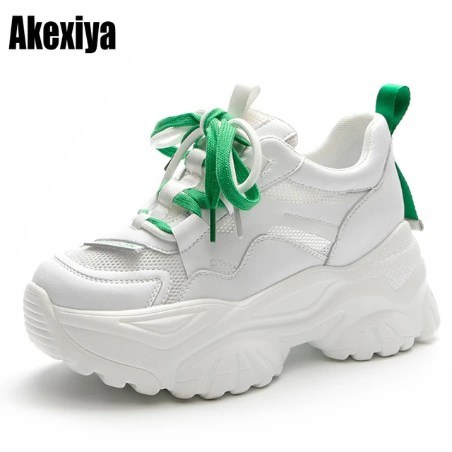 2022 Fashion Genuine Leather New Green Chunky Sneakers Shoes Platform Shoes For Women Lace Up Thick Sole Sneakers Causal Shoes Women s Vulcanize Shoes AliExpress