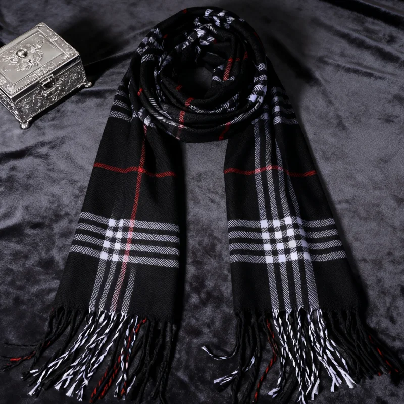 

1/2 Piece Black Burberry-Style Scarf, Fashionable British Plaid Faux Cashmere Scarf, Autumn and Winter Style, Men's Couple's Warm Shawl, Great Gift