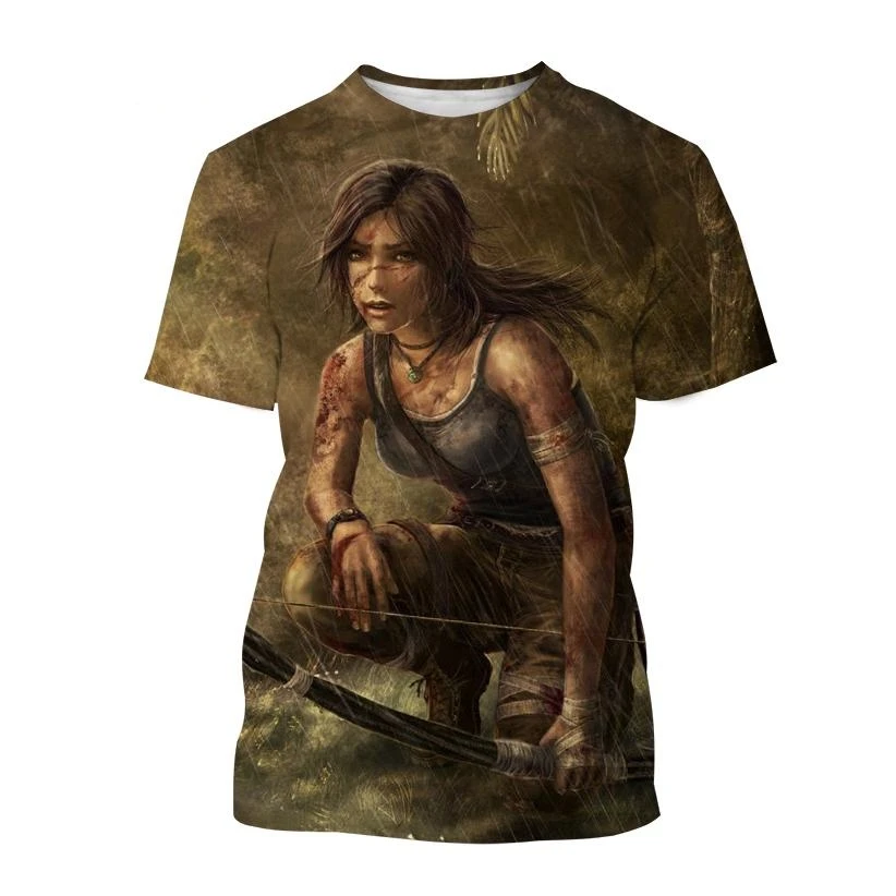 New Best Selling Tomb Raider 3D Printed T-Shirt Tomb Raider Lara Personality Men\'s Women\'s Cool Street Style Short Sleeve Kids