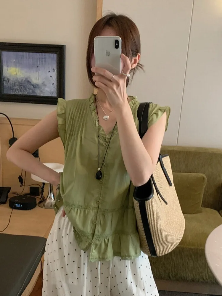 Ele White Women's irt Korean Sle Sweet V-ne Svel Top Summer New Fre Youthful ort Length Casual irt