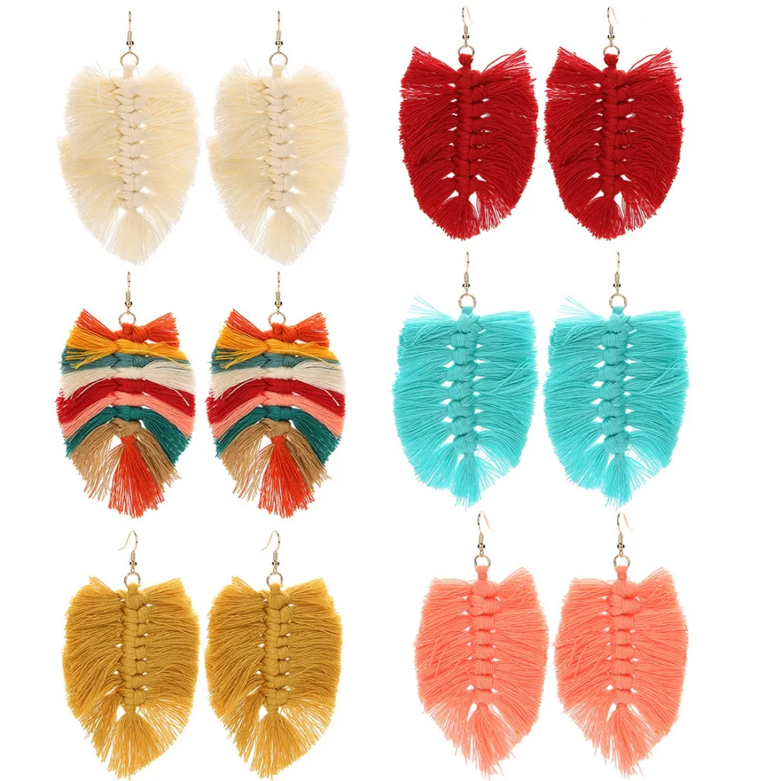 10x6cm Bohemian Leaf Fringe Earrings Macrame Colored Drop Tassel Earring For Trendy Women Party Gifts Jewelry Accessories Making