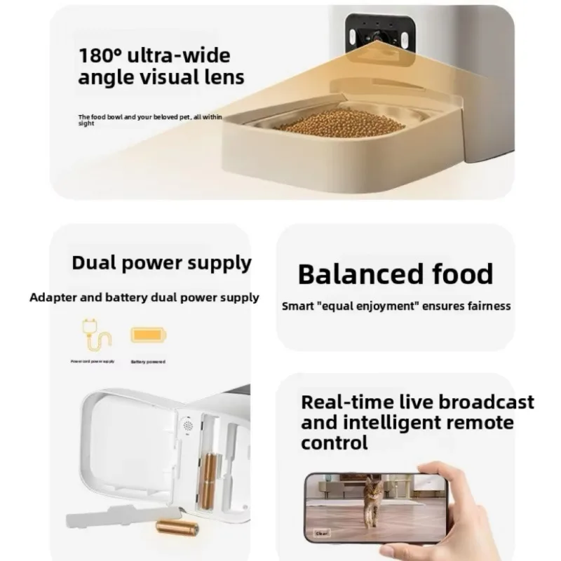 Dual Power Automatic Pet Food Feeder Dispenser with Night Vision Camera APP Control Timed Quantitative Feeding Global Voltage