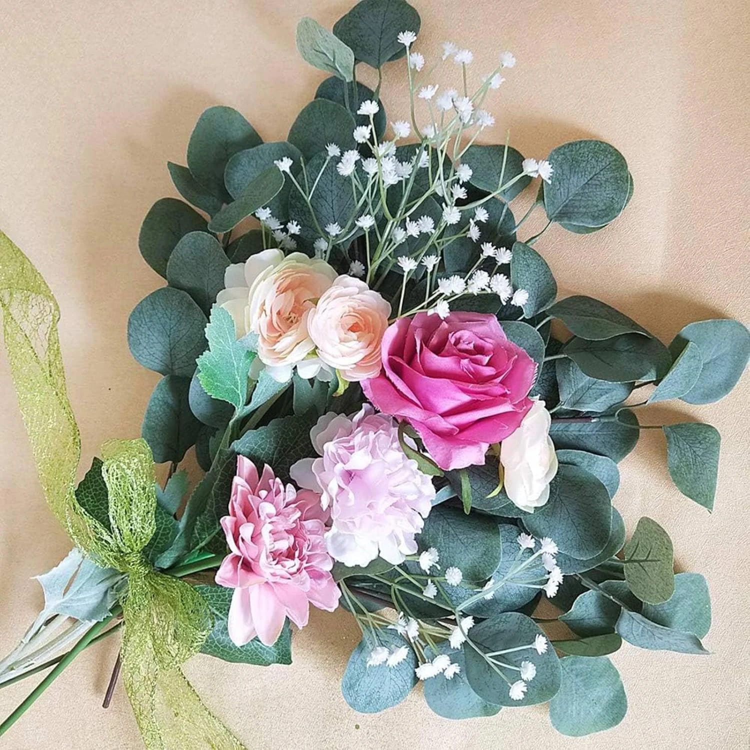 Künstlicher Eukalyptusblatt-Stiel, Eukalyptuszweig, Festival-Blumenstrauß, Hochzeitsszene, Brautsträuße, Party, Zuhause, Vasen, DIY-Dekoration – Detail 17