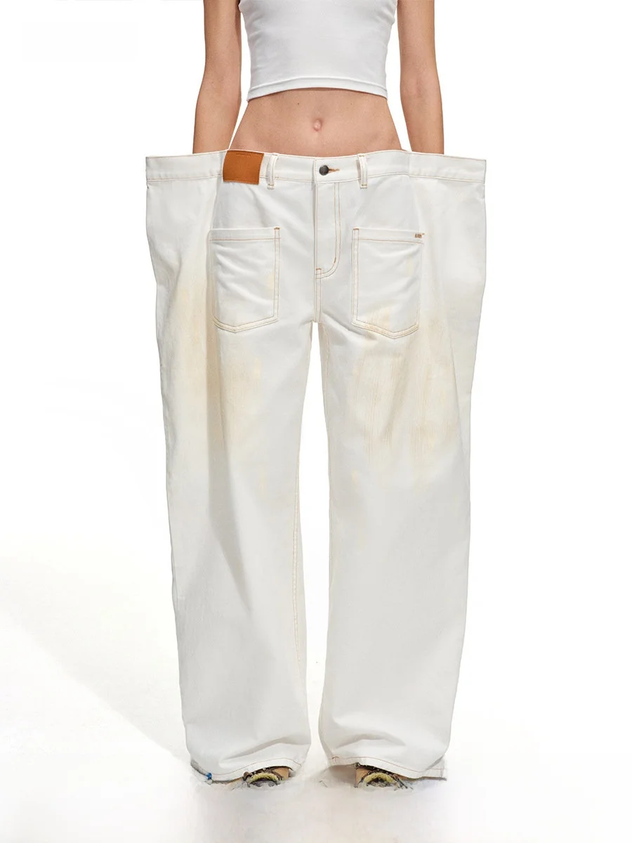 

Джинсы NAWS Polar Denim с широкими штанинами, плотной текстурой и низкой посадкой, свободного кроя, повседневные, хлопковые, на пуговицах, для женщин