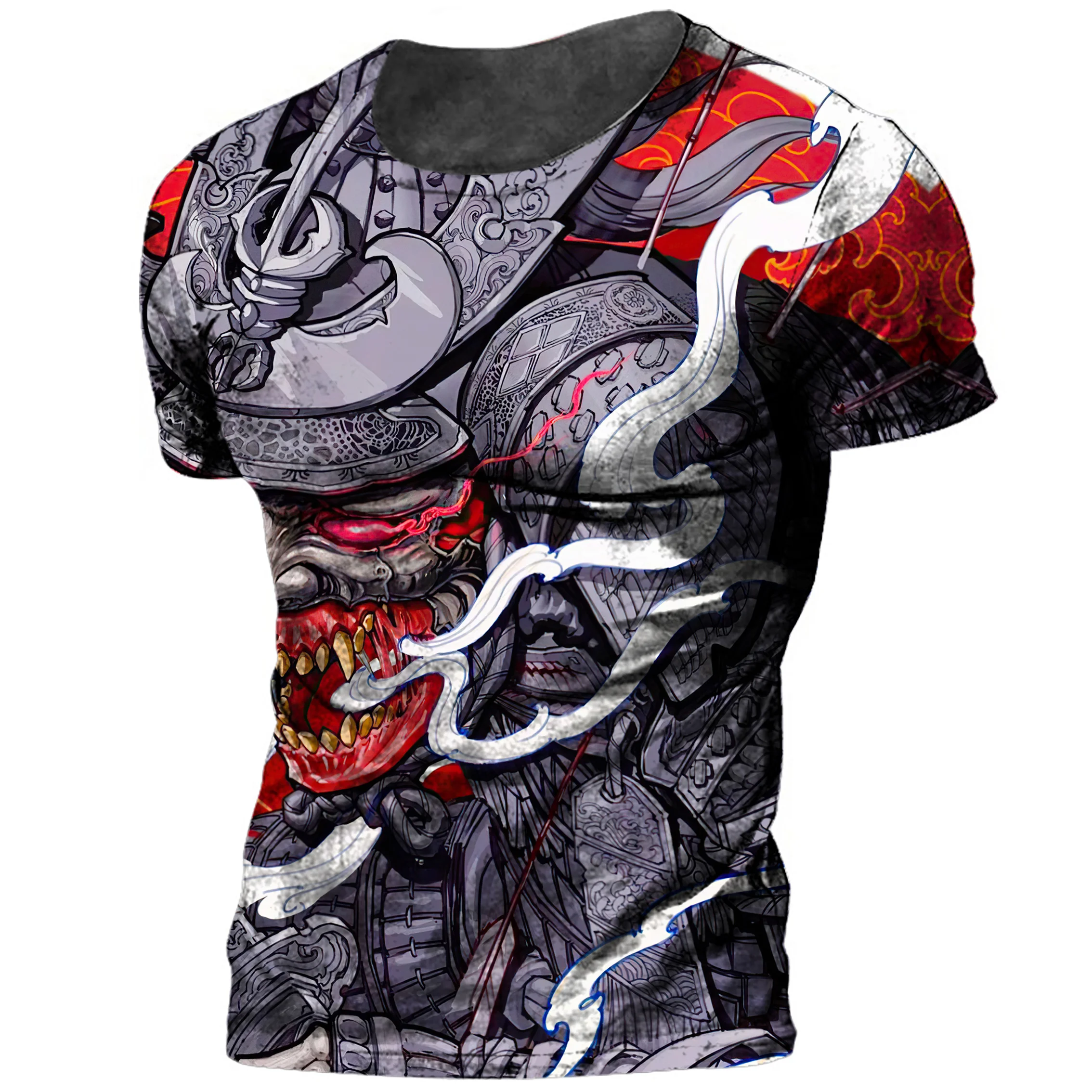 Japan Samurai Print Men\'s T Shirt Summer O-neck Oversized Tees Casual Short Sleeved Pullover Tops 2022 New Punk Cool Streetwear