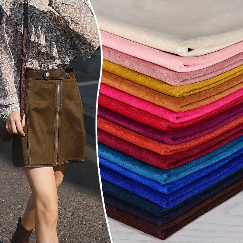 Double-sided Microfiber Suede Fabric By The Meter for Clothing Dresses Skirts Sewing Stretch Frosted Cloth Plain Polyester Black