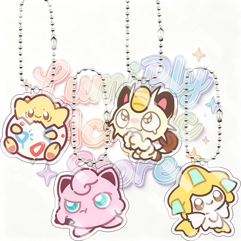 Llavero de acrílico de Pokémon versión Q: Togepi, Meowth, Jigglypuff, Jirachi - Accesorios de mochila de dibujos animados y anime, colgante, llavero