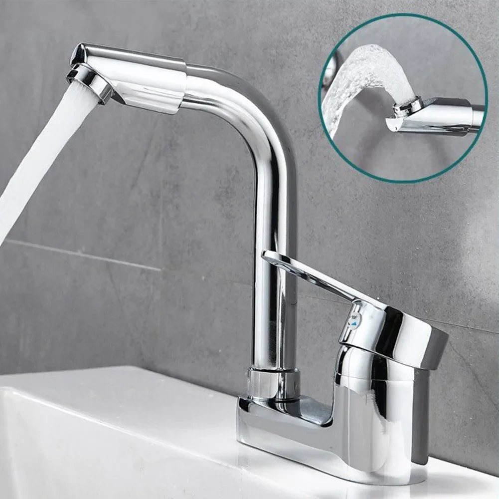 Grifo giratorio de 360 ° para lavabo de baño, mezclador de agua caliente y fría para tocador, montado en cubierta