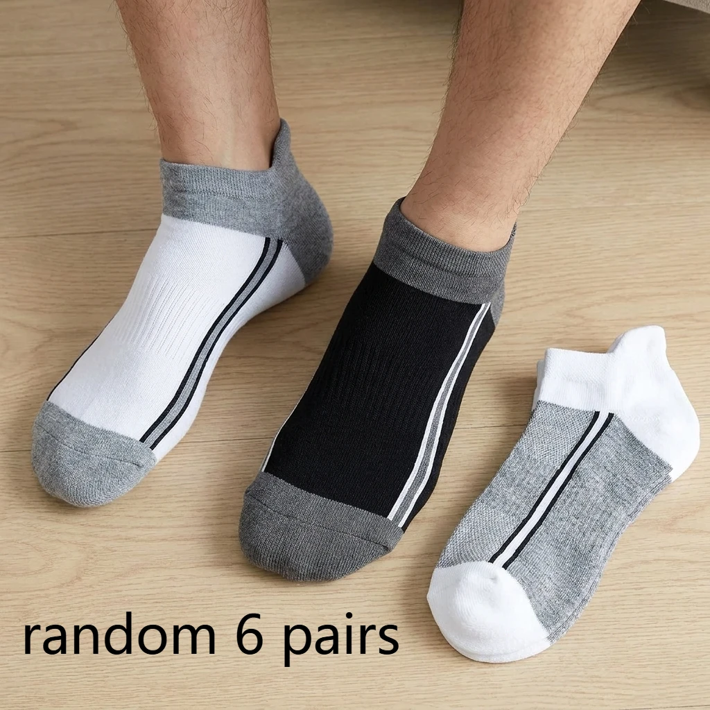Zufällige Auswahl aus 6 Paar kurzen Laufsocken für Herren und Damen, gepolsterte Low-Top-Socken, geeignet für leichte Sportarten und Joggen