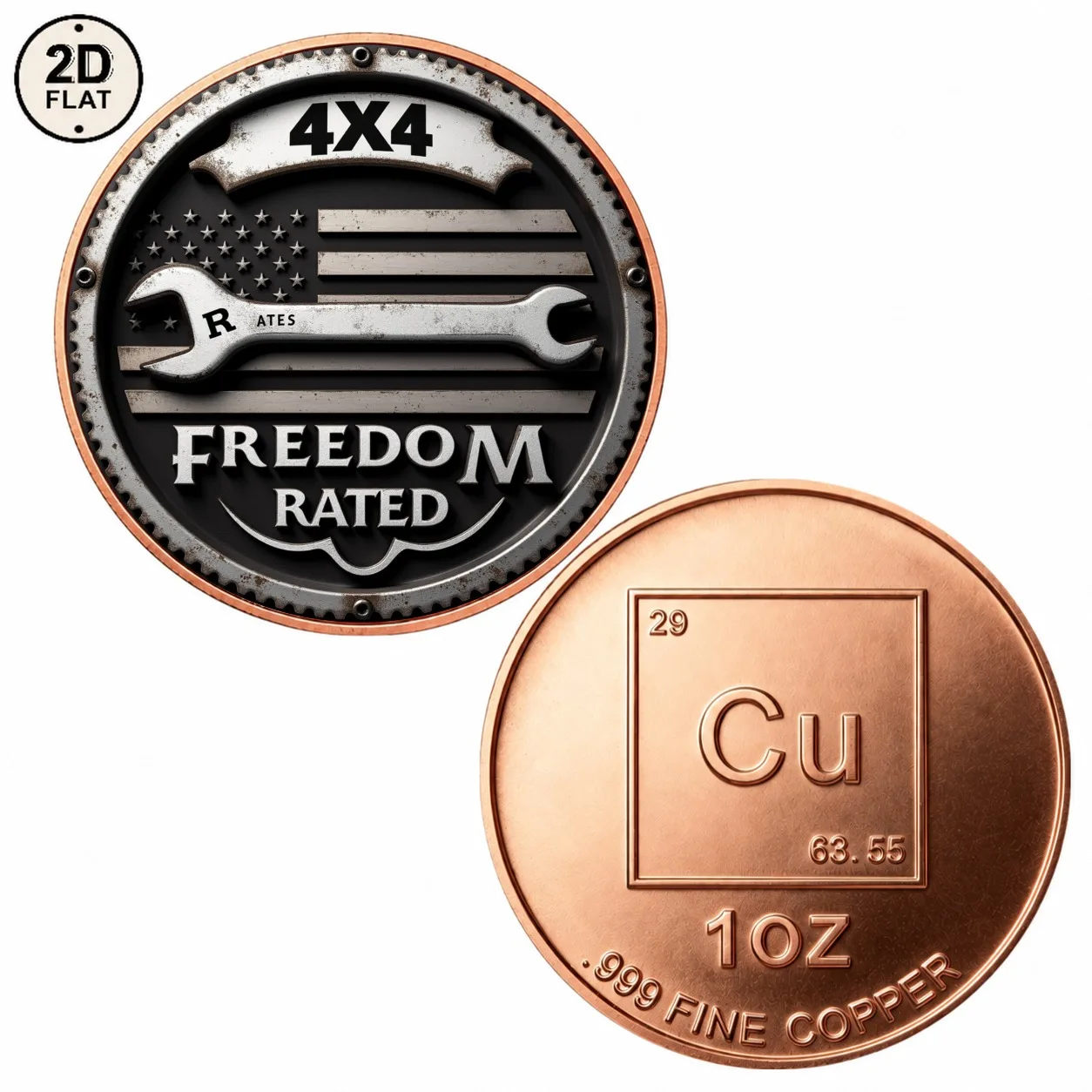 1pc 1oz Pure Copper Truck Offroad Freedom Rated Challenge Coin Color Print Wrench Flag Souvenir Medal Men Keepsake Gifts