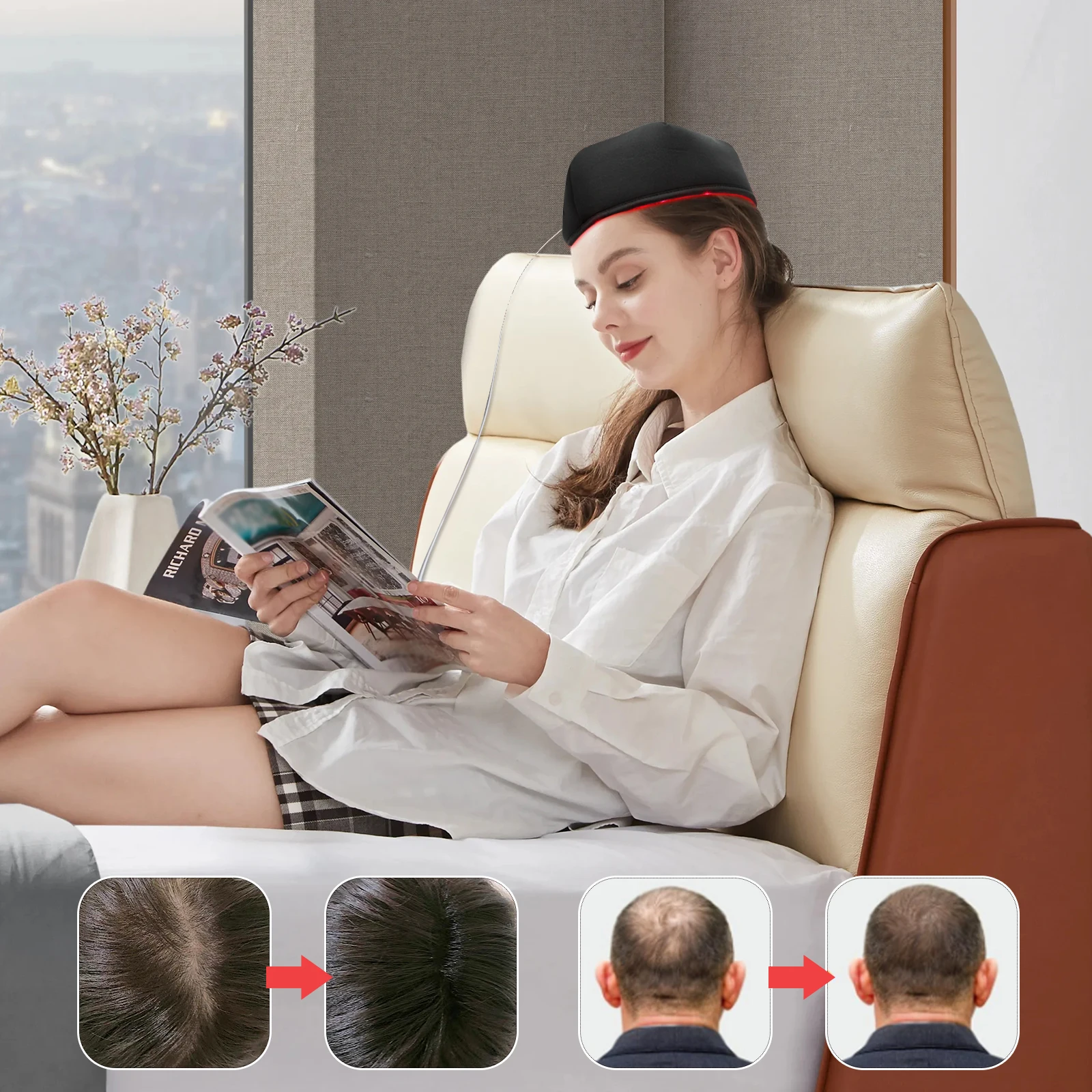 Red hat and infrared light improve hair growth healthy hair hat and hair care instrument