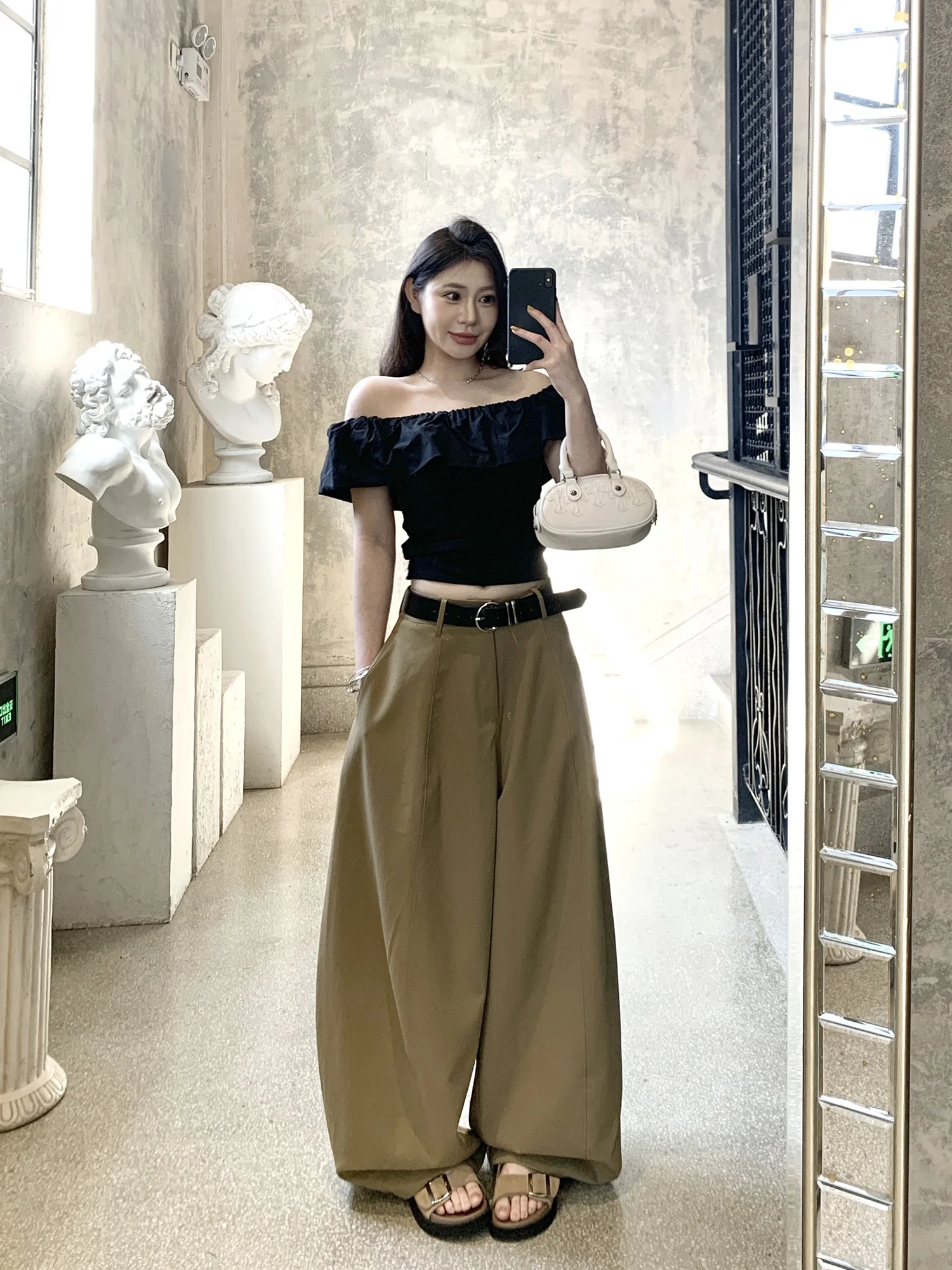 

Casual Loose Wide Leg Pants Women's Draped Straight Leg Trousers Comfortable Lazy Style Grey Home Feeling Casual Pants