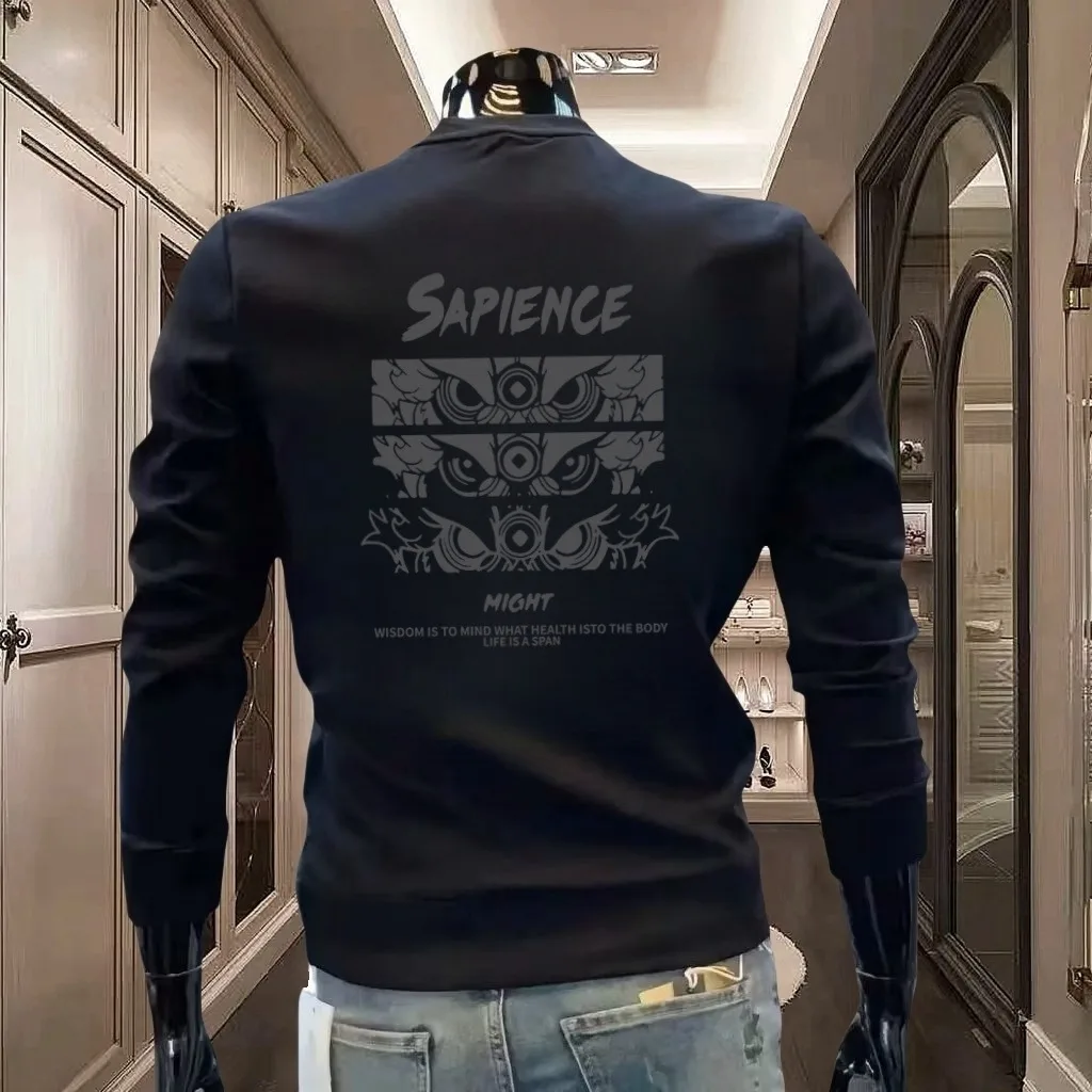بلوزات رجالية قطنية برسومات صينية ، هودي أنيق ، ملابس رياضية سوداء كاجوال ، توب بأكمام طويلة برقبة دائرية ، جودة عالية #2