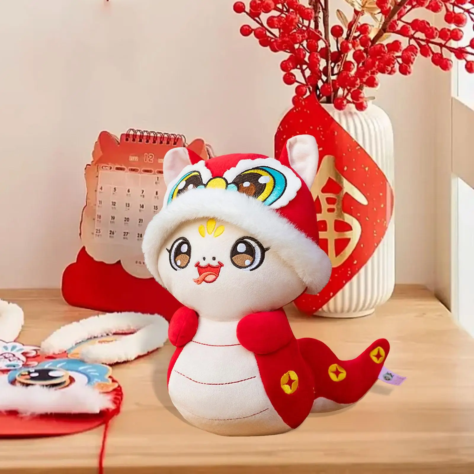 Juguete de peluche de serpiente de Año Nuevo Chino, bonitos y cómodos recuerdos de fiesta, muñeco de peluche de Animal relleno de 20cm de altura para regalo de vacaciones, dormitorio y hogar