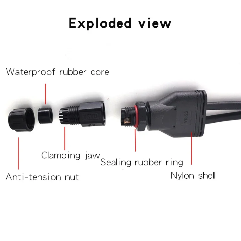 Waterproof 2Pin Y-type Wire Splitter Outdoor IP67 1 to 2/3/4/5 M19 Screw Locking Cable Connector for Projector LED Light