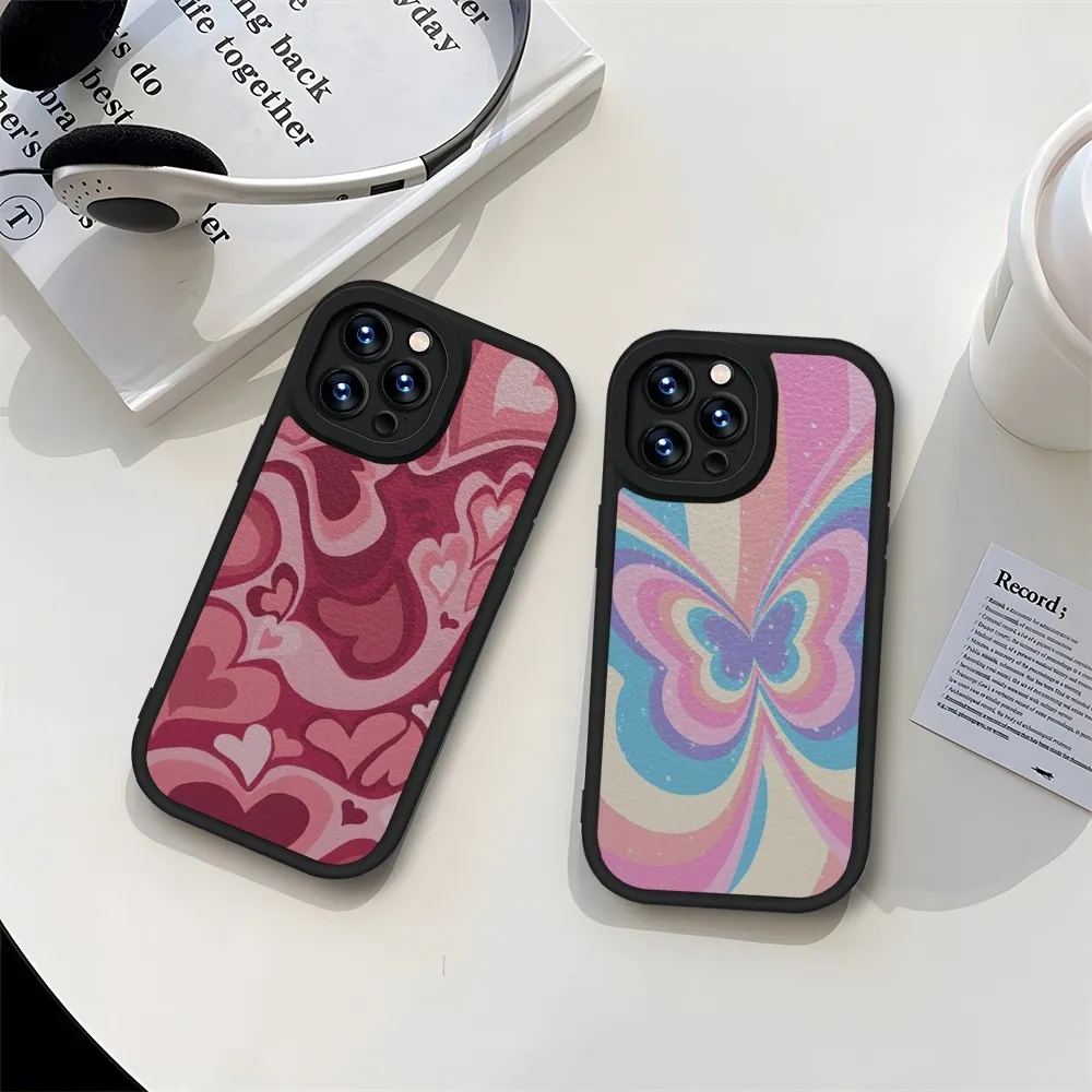 Черный чехол со звездами и сердцами для телефона IPhone 11 14 13 12 Pro Max Mini Xs X Xr 7 8 Plus SE2020, кожаный силиконовый мягкий чехол