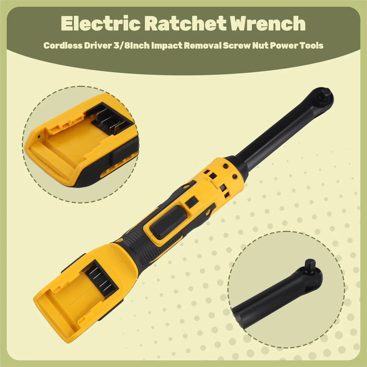 A55TExtended Electric Ratchet Wrench Cordless Driver 3/8Inch Impact Removal Screw Nut Power Tools for Dewalt 18V 20V Battery