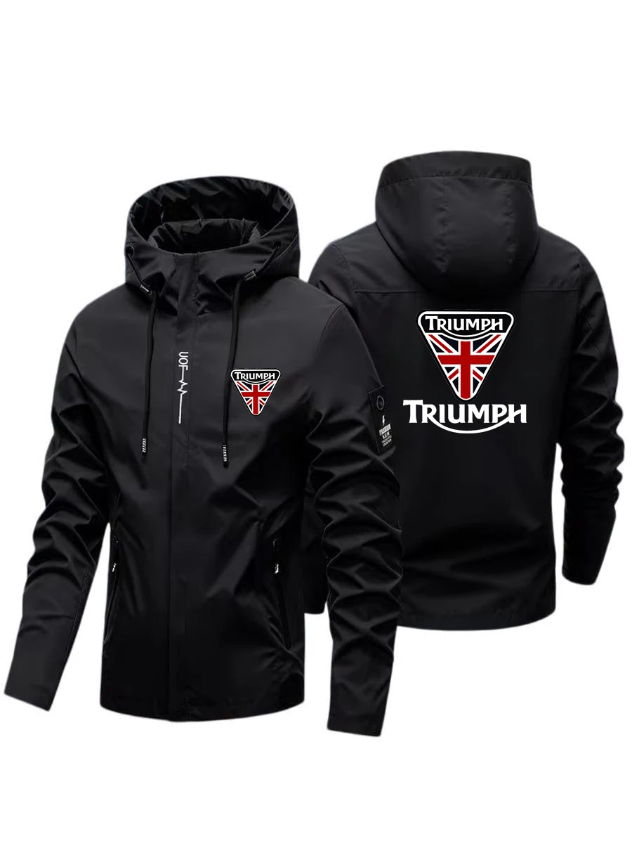 New Black Men Triumph Red Triangle Logo Printed Baseball Bomber Jacket, Autumn Windproof Casual Outerwear, Male Retro Biker Stre