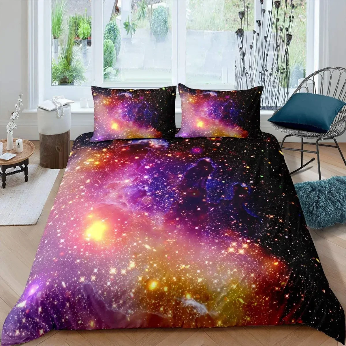 Starry Sky Duvet Cover Twin King Galaxy Star Bedding Set For Kids Boys Girls, Outer Space Comforter Cover Geometric Quilt Cover