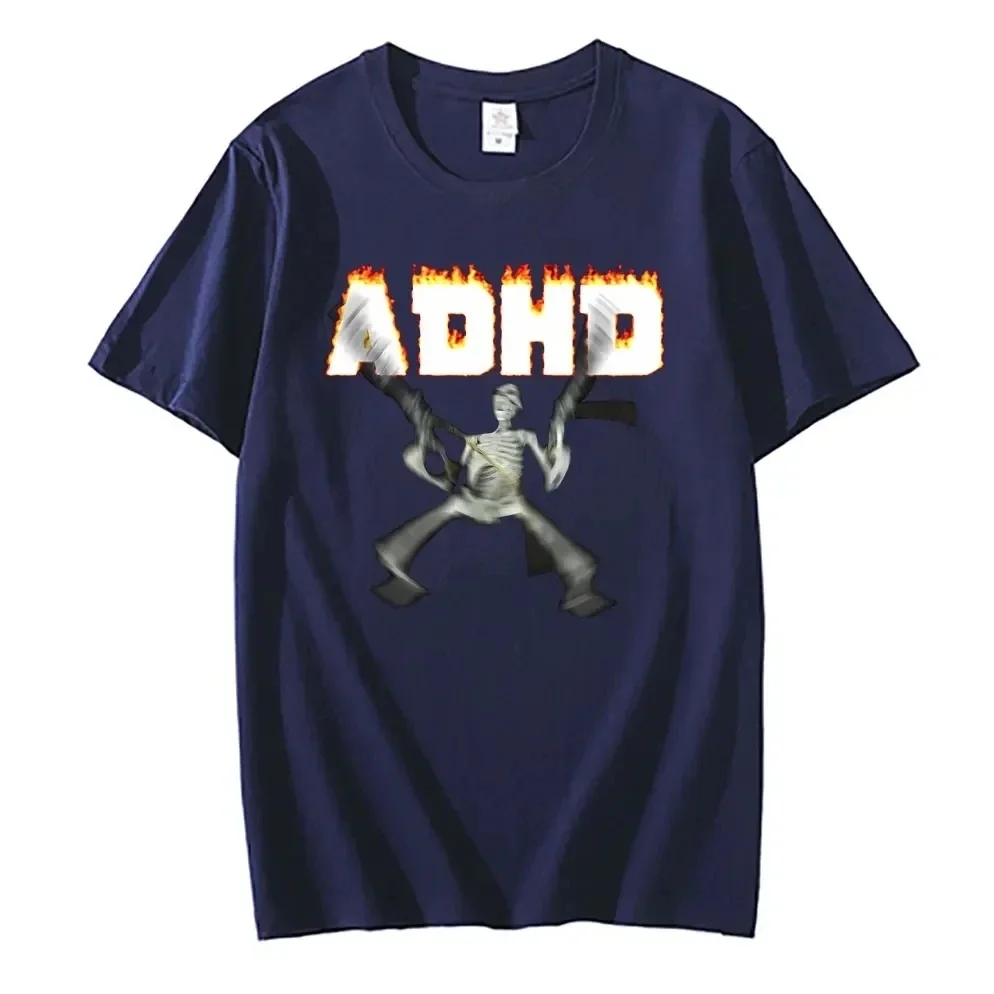 Adhd Skeleton Meme T-shirts Classic Vintage Humor Horror Funny Skull T Shirt Men Women Casual Hip Hop Summer Oversized T Shirt