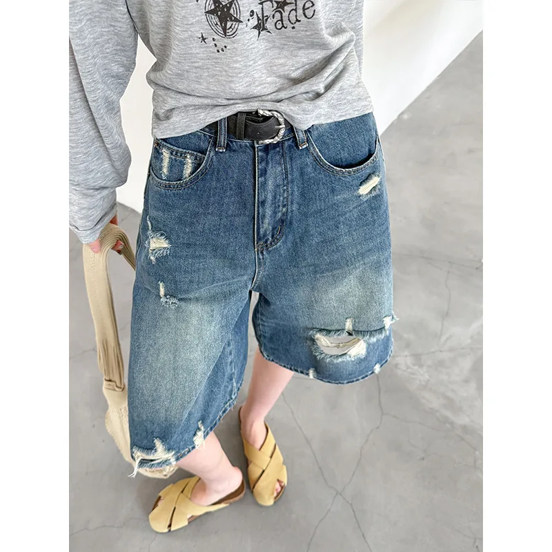 

Summer Ripped Denim Shorts For Women, Loose Wide-leg Short Jeans
