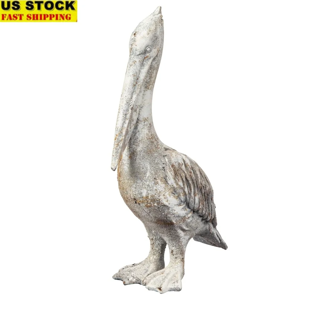 

Resin Pelican Statue Distressed White Finish Decorative Home Accent Shelf Mantel Art 10L x 5.5W x 16.75H