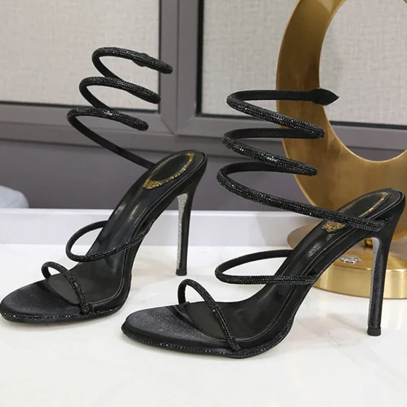 

Street Style Crystal Ankle Strap Sandals Women Summer Sexy Open Toe Thin High Heels Rhinestone Luxury Party Prom Sandals Women