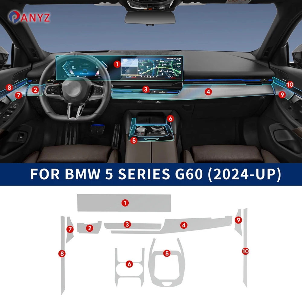 

Для BMW 5 серии i5 G60 2024, экран из ТПУ, автомобильный комплект против царапин, внутренняя центральная консоль PPF, прозрачная защитная пленка