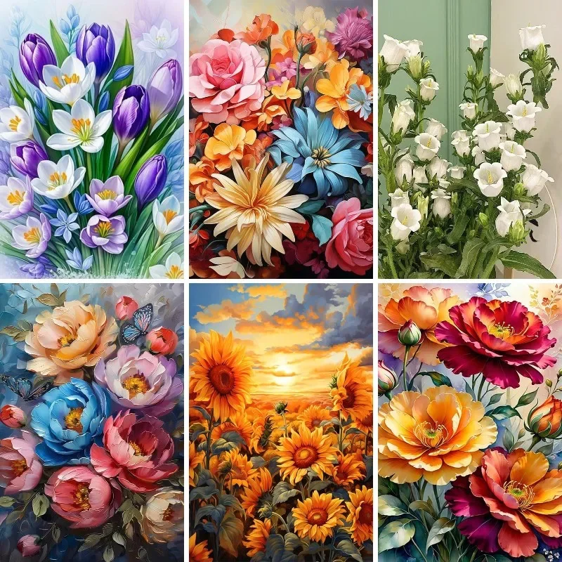 Full Square/Round 5D DIY Diamond Painting Blossoms of Colourful Flowers Diamond Mosaic Campanula Crocuses Lily Hydrangea Decor