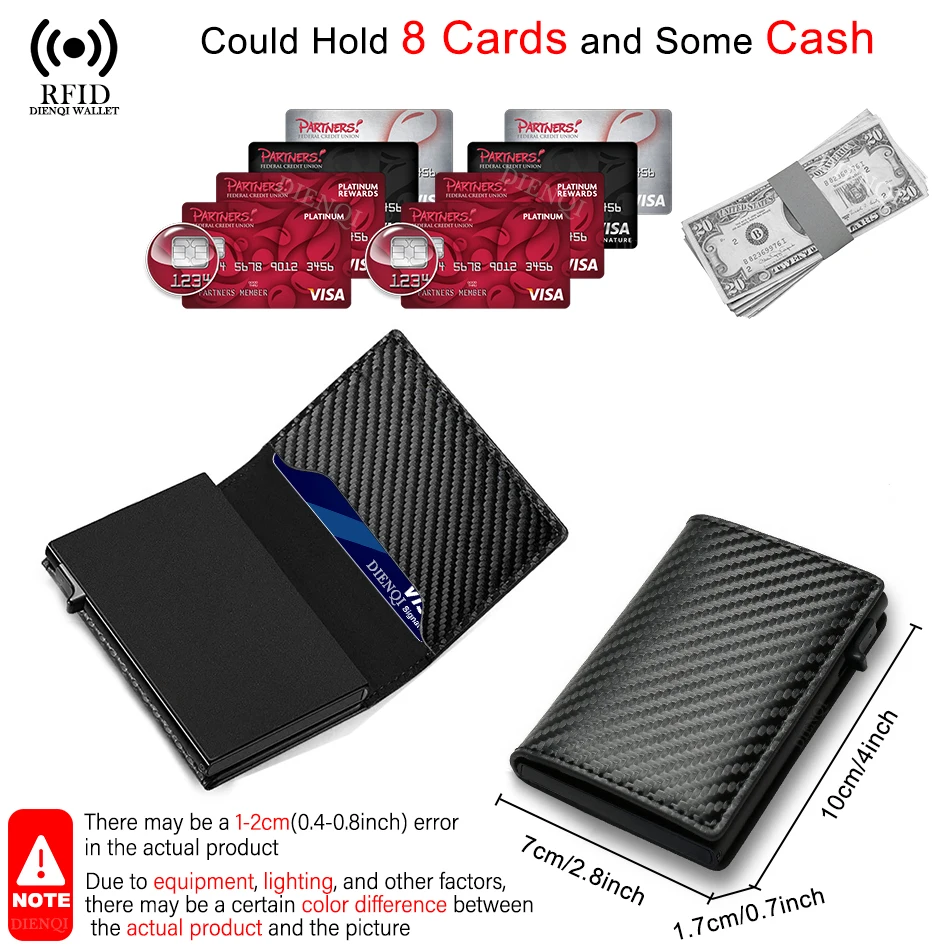 RFID حجب حامل بطاقة الائتمان معدن نحيف رقيقة التلقائي المنبثقة الحد الأدنى محفظة المال كليب الأسود حامل الهوية محافظ للرجال