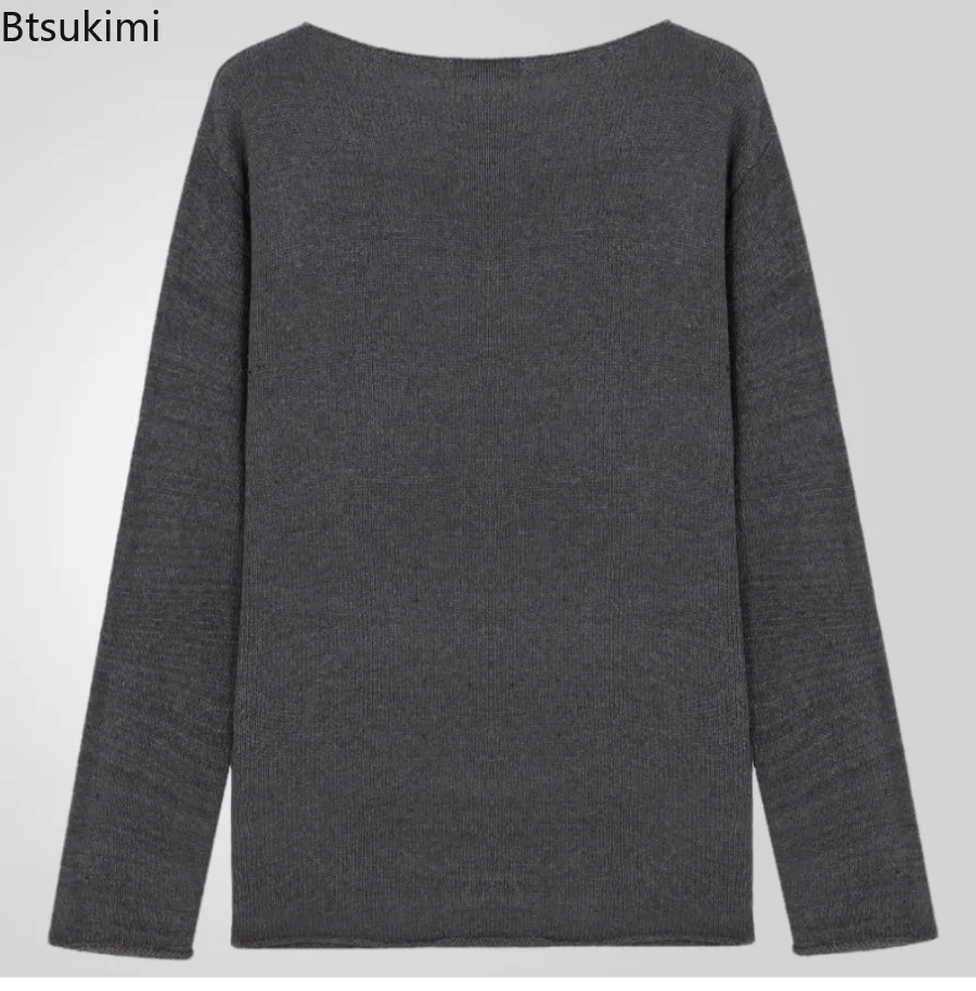 Spring Autumn Men's Casual V-neck Thin Sweaters Solid Long Sleeve Knitted Pullover Men Harajuku Streetwear Vintage Knitwear Tops