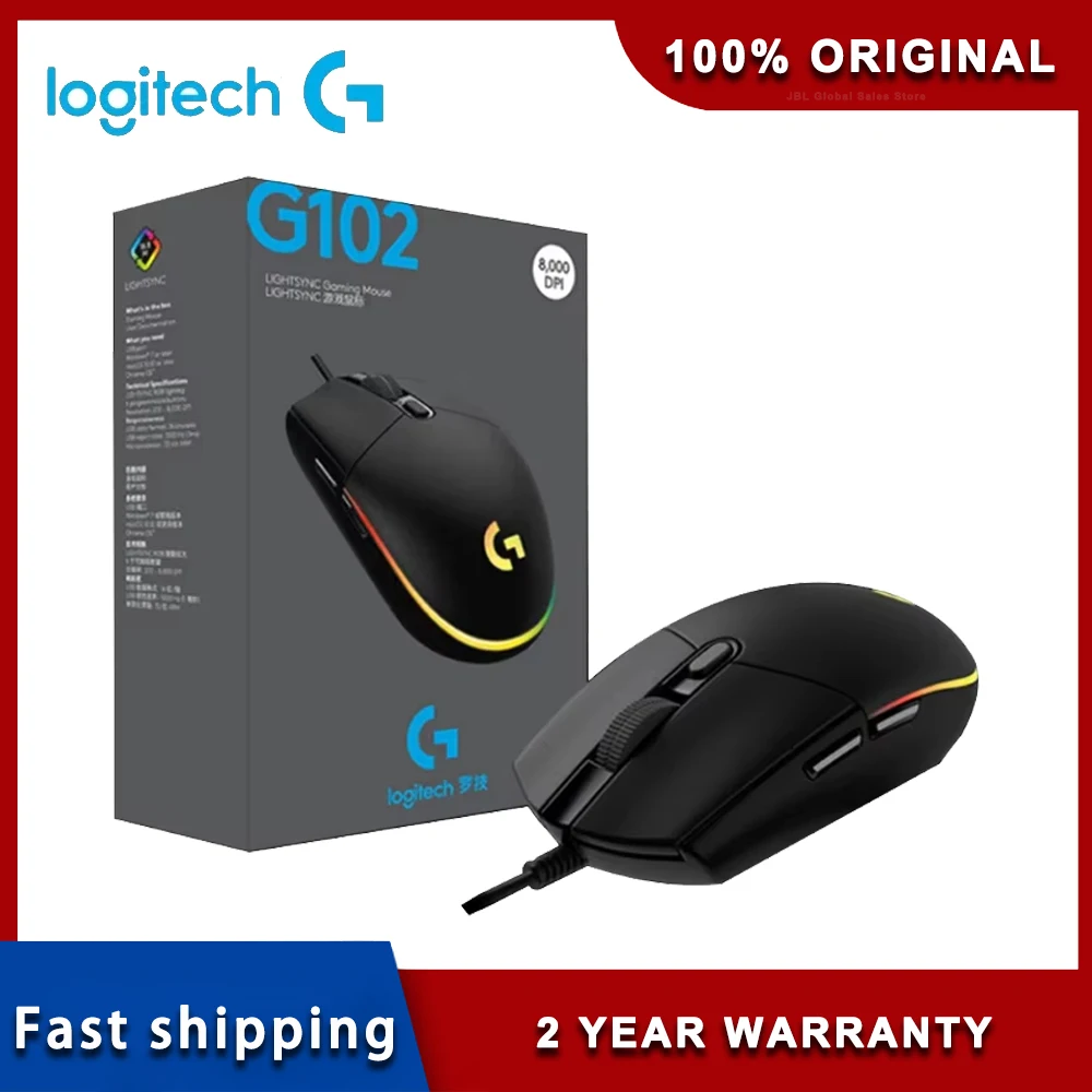 

Logitech G102 Mouse Original Ergonomic Mouse Optical 8000DPI 16.8M Color LED Customizing 6 Buttons Wired Pc Gaming Accessories