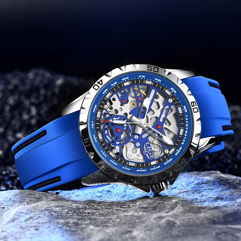 2024 New LIGE Top Brand Luxury Hollow Waterproof Tourbillon Mechanical Automatic Watch Men Silicone Skeleton Mens Watches + Box