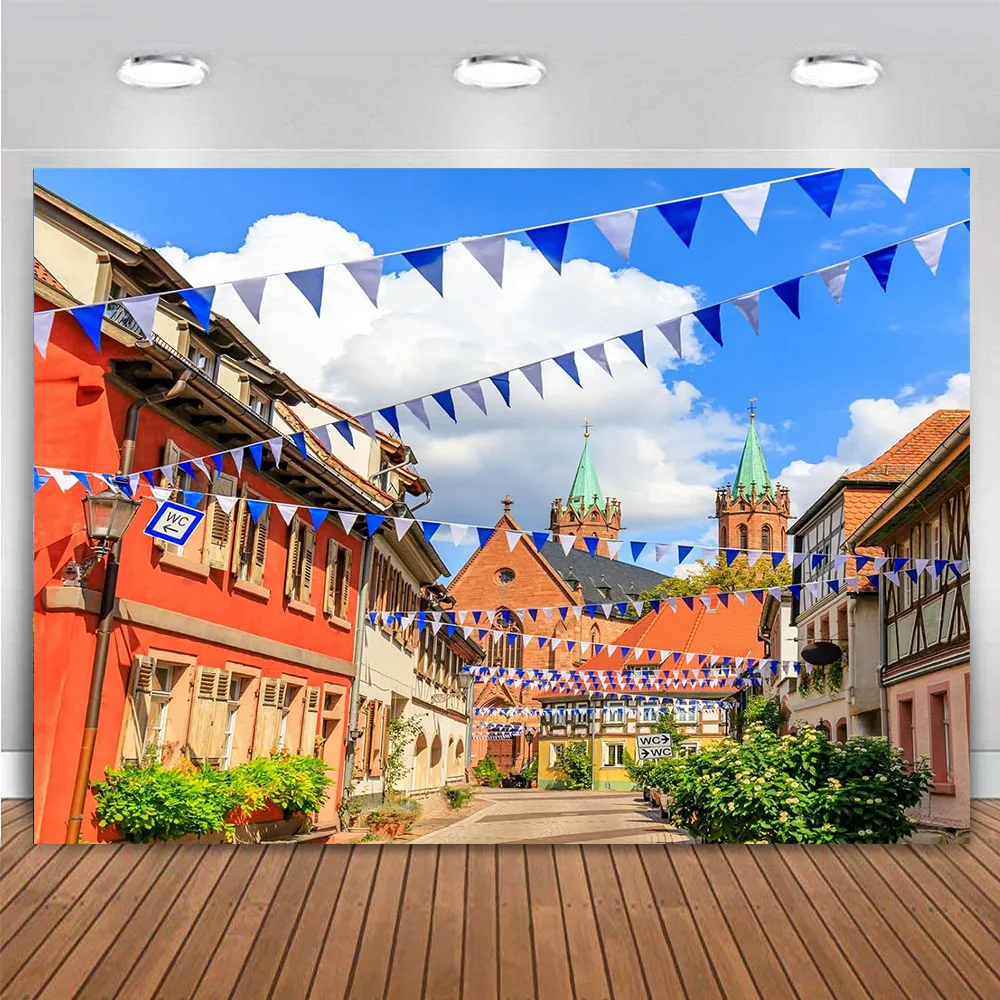 

Germany Oktoberfest Party Decoration Backdrop Europe Famous Medieval Historical Old City Town Street Bavaria Rodeburg Background